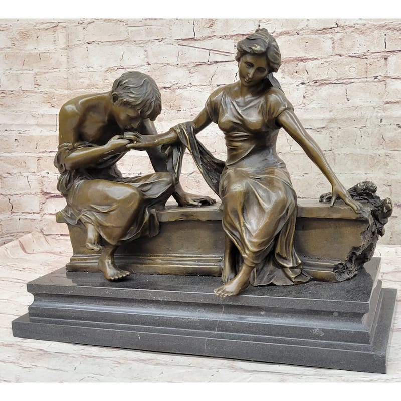 Lovers Romantic Couple Hand Kissing Bronze Statue Sculpture Figure On Marble Base 14 Inches X 16 Inches