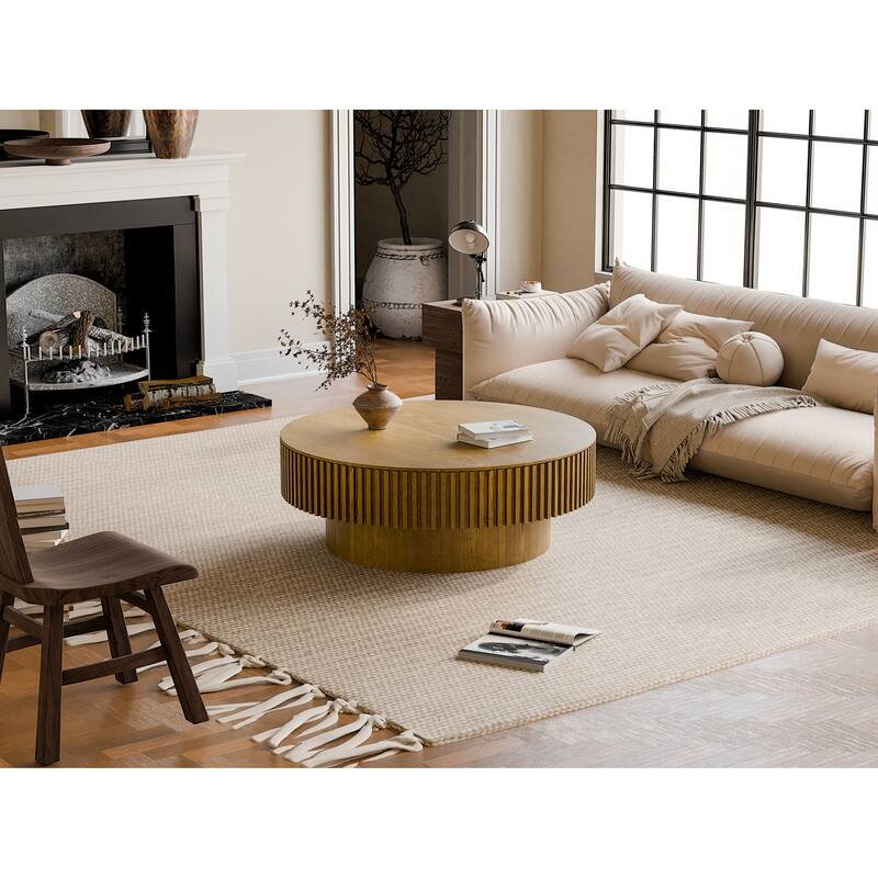 39.37'' Round Coffee Table with Storage - Brown