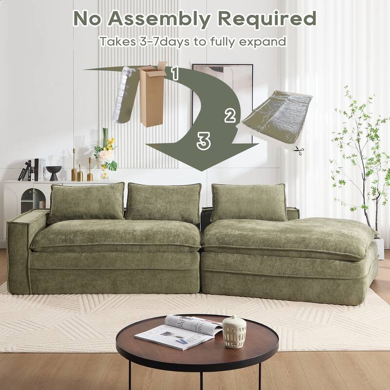 Modern Minimalist Modular Sectional Sofa, Upholstered Cloud Couch with Deep Seats, Right Facing Chaise - Green