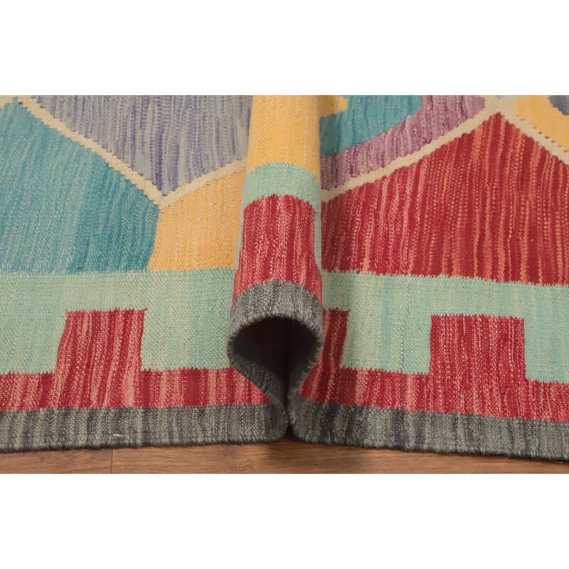 Hand Woven Southwestern Wool Multi-Colored Geometric Area Rug - 9' 10'' X 6' 7''