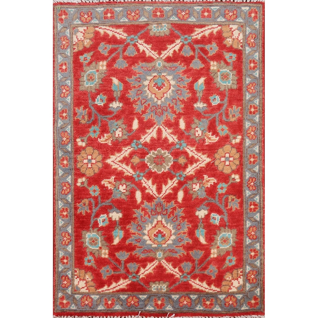Red Floral Kazak Oriental Foyer Rug Hand-Knotted Wool Carpet - 2'0" x 3'0"