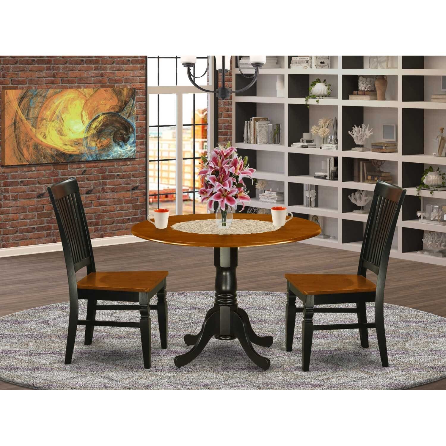 3-Piece Black and Cherry Finish Solid Wood Top - Dining Room Set - Seats 4