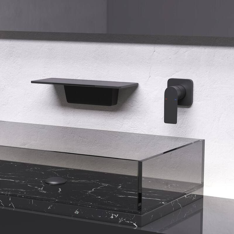 Wall Mounted Single Handle Bathroom Sink Faucet with Waterfall Spout, Silent and Splash Proof, Easy Clean