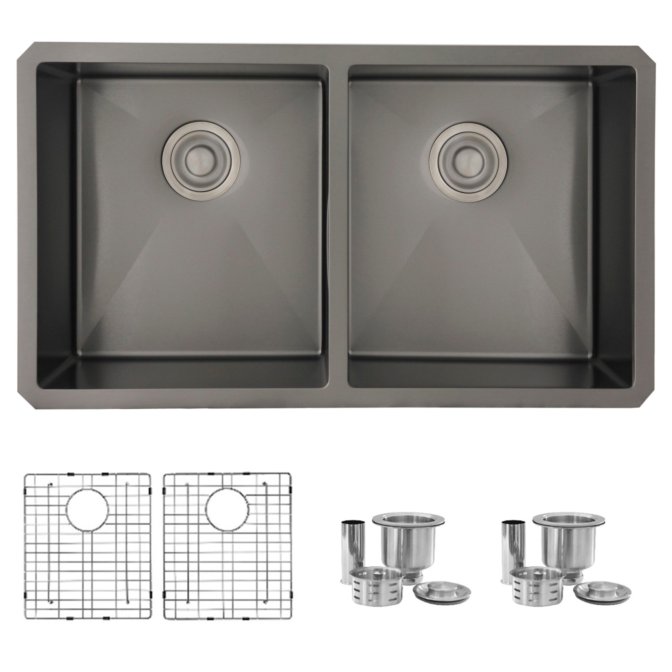Stylish 32 Inch Double Bowl Undermount Stainless Steel Kitchen Sink In Graphite Finish Overstock