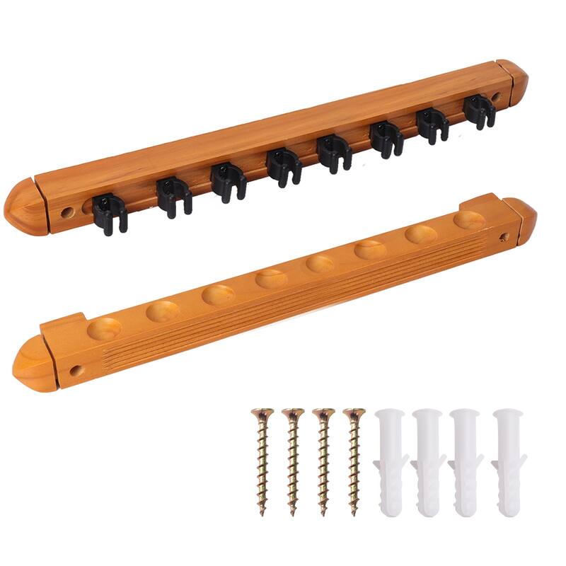 GSE™ 8-Pool Cue Wall Mounting Billiard Cue Rack, 2-Piece Hanging Wall Mounted Pool Cue Stick Holder - Oak