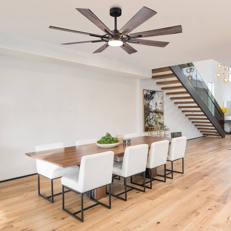 60" Matte Black Large Windmill Farmhouse Integrated LED Ceiling Fan with Light and Remote - 60"Wx12.8"H