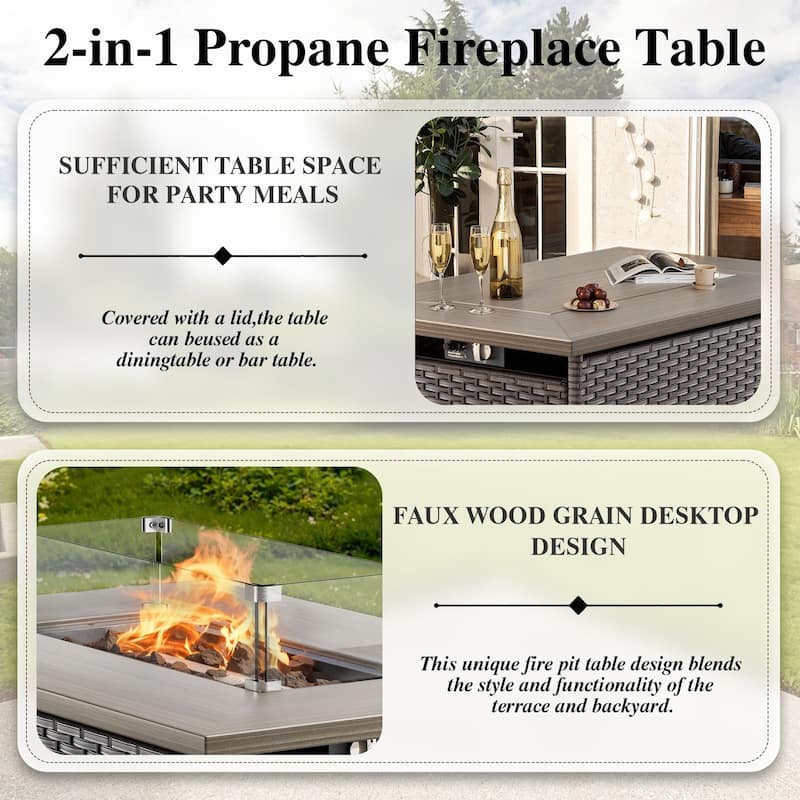 6-Piece Outdoor Sofa Chair with 41" Fire Table