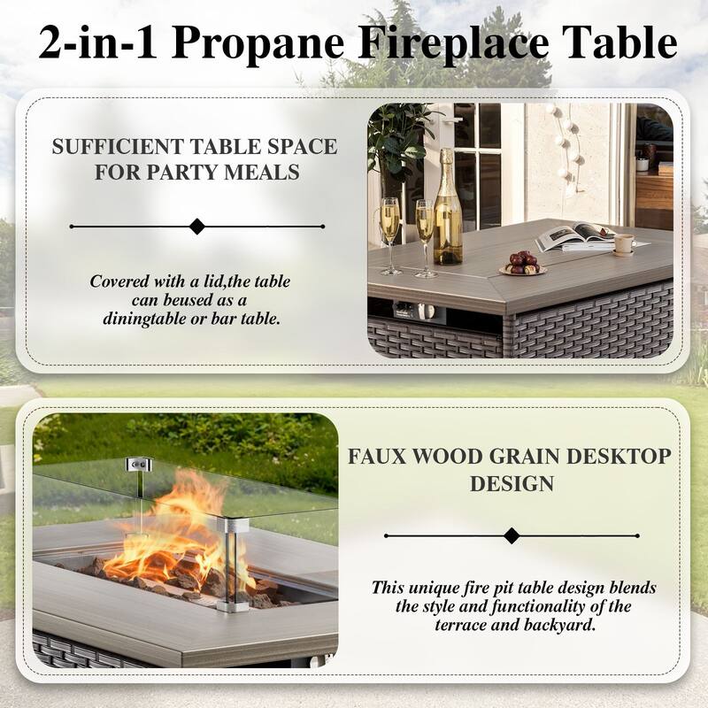 7-Piece Sofa Swivel Chairs Ottoman with 41" Fire Pit Table