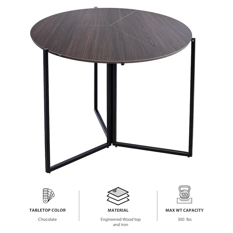 Chocolate Foldable Round Trifold Table 35" Space-Saving Multi-Use