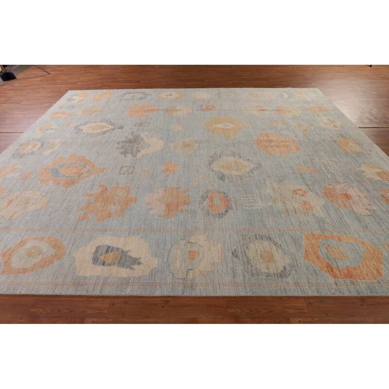 Vegetable Dye Blue Oushak Turkish Area Rug Handmade Wool Carpet - 9'4" x 11'10"