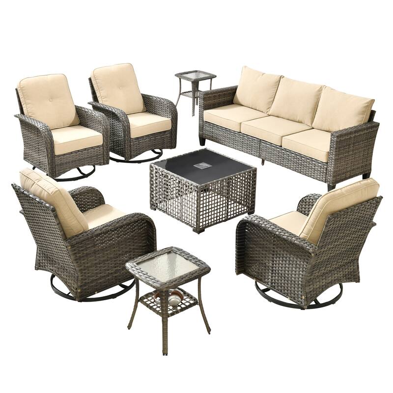 XIZZI Outdoor Patio Furniture Grey Wicker Conversation Seating Set