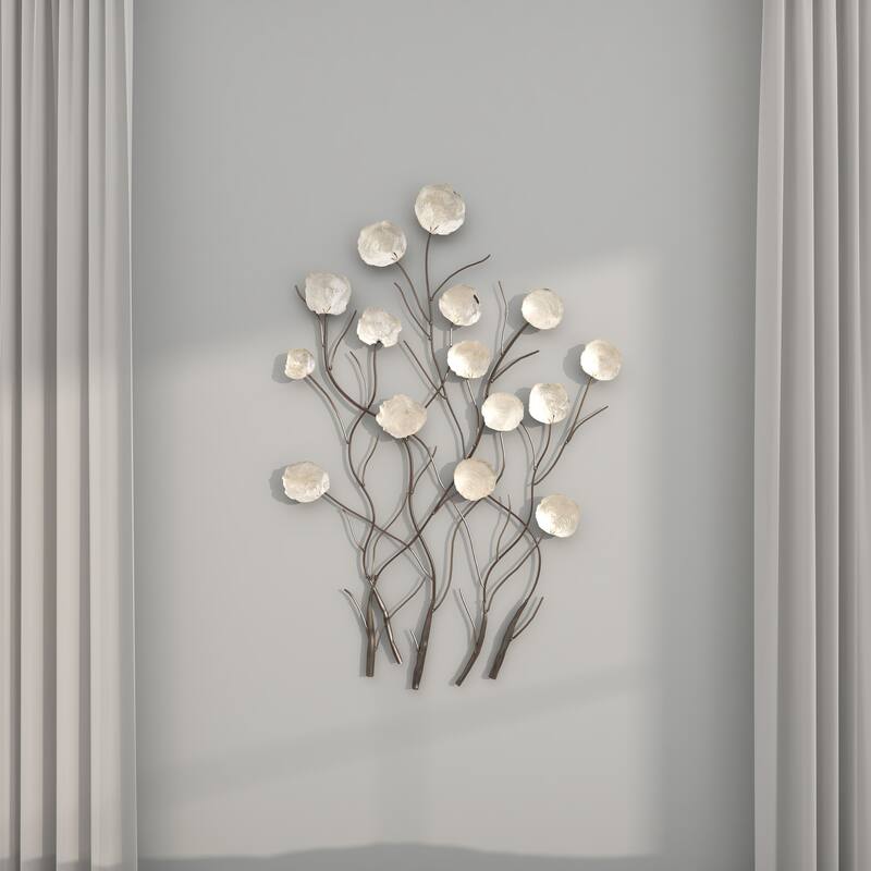 White Capiz Shell Floral Home Wall Decor with Capiz Accents
