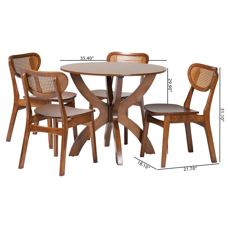 Kenna 5-Piece Dining Set - Mid-Century Modern Round Table and Chair Set for Dining Room, Kitchen, Apartment