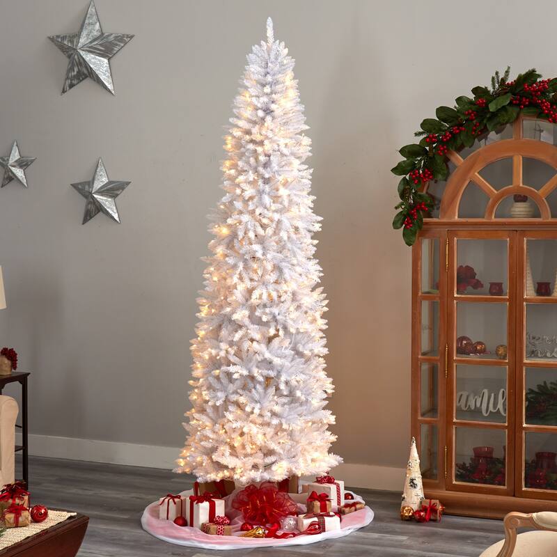 9’ Pre-Lit Slim White Artificial Christmas Tree, Clear Lights - 9 Foot