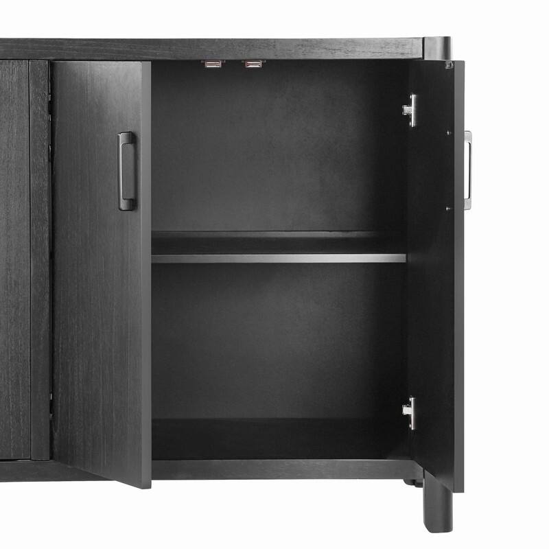 Farmhouse Style 4-Door Cabinet with Natural Finish for Rustic Entryways and Small Spaces