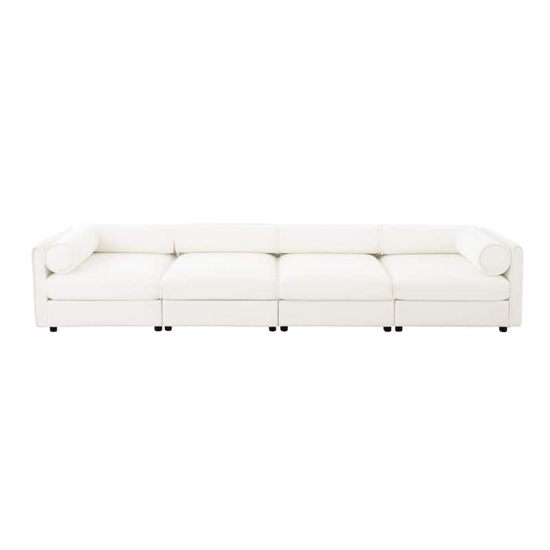 Modern 4 Deep Seat Modular Sofa with Storage, Cylindrical Backrest & Armrests