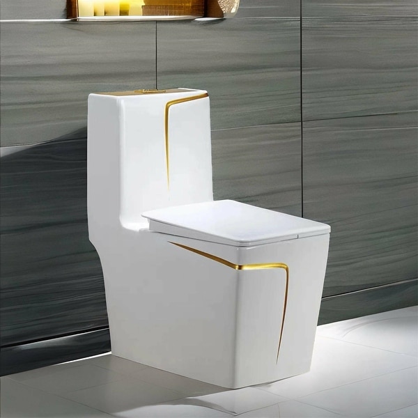 White Ceramic One Piece Toilet with Seat - On Sale - Bed