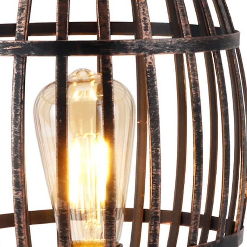 HomeRoots 8" Black Battery Operated Novelty Bedside Lamp With Cage Shade - 6.00 in. x 8.00 in. x 6.00 in.