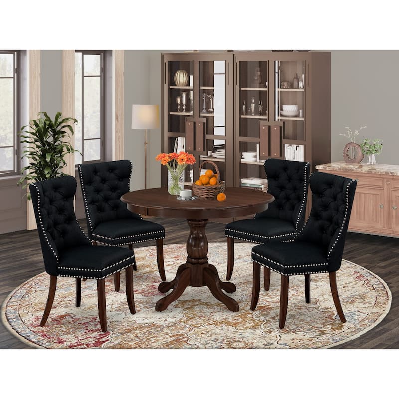 East West Furniture Kitchen Table Set Consists of a Round Dining Table and Padded Chairs, Antique Walnut (Pieces Options) - HBDA5-AWA-24