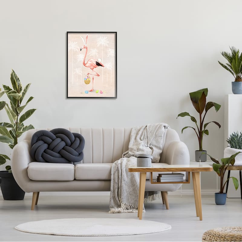 Stupell Easter Flamingo Pink Bird Egg Hunt Basket Framed Wall Art