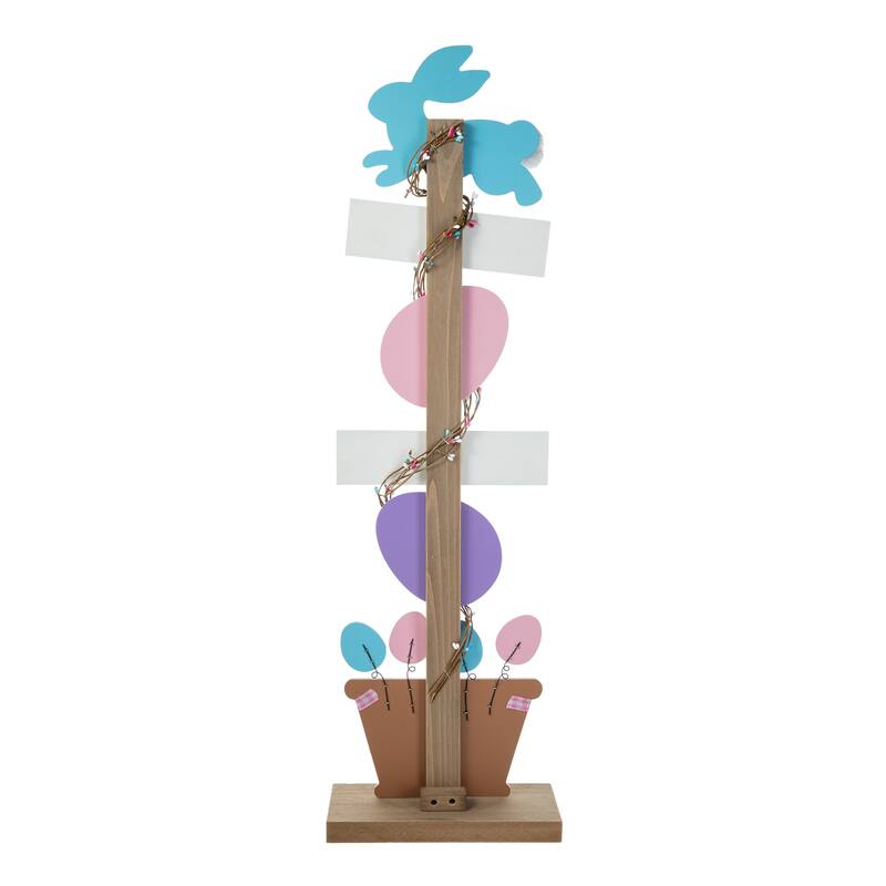 Glitzhome Wooden Happy Easter Bunny Eggs Porch Sign Standing Decor Spring Gift