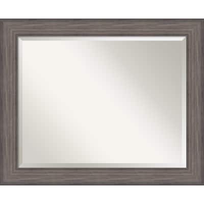 Beveled Wood Bathroom Wall Mirror - Country Barnwood Frame