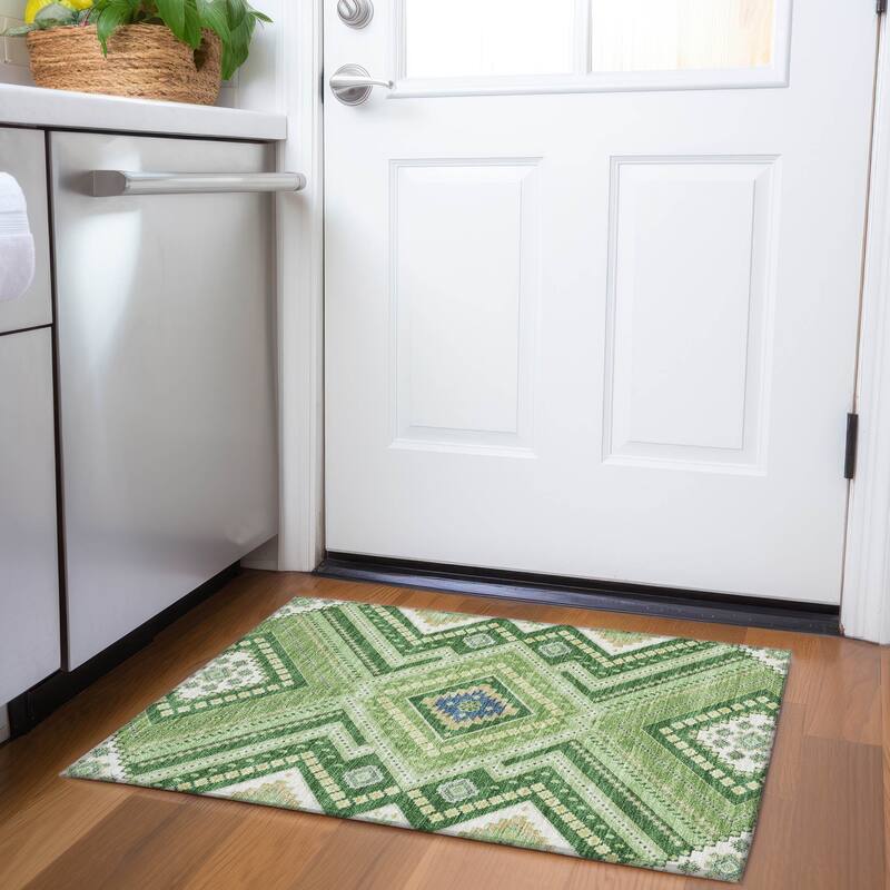 Premium Washable Super Soft Boho Global Mayfield Rug - Green - 1'8" x 2'6"