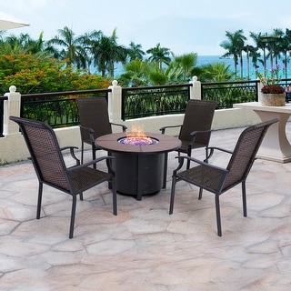 PHI VILLA 5-Piece Gas Fire Pit Table Patio Dining Set Round Gas Fire ...