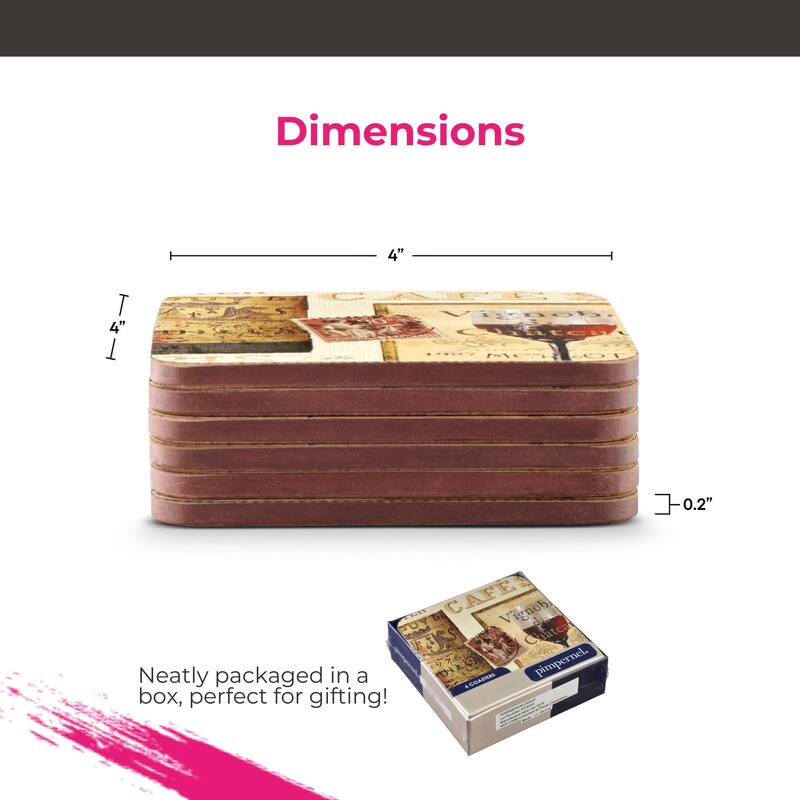 Pimpernel Set of 6 The French Cellar Coasters - 4 Inches Sq.