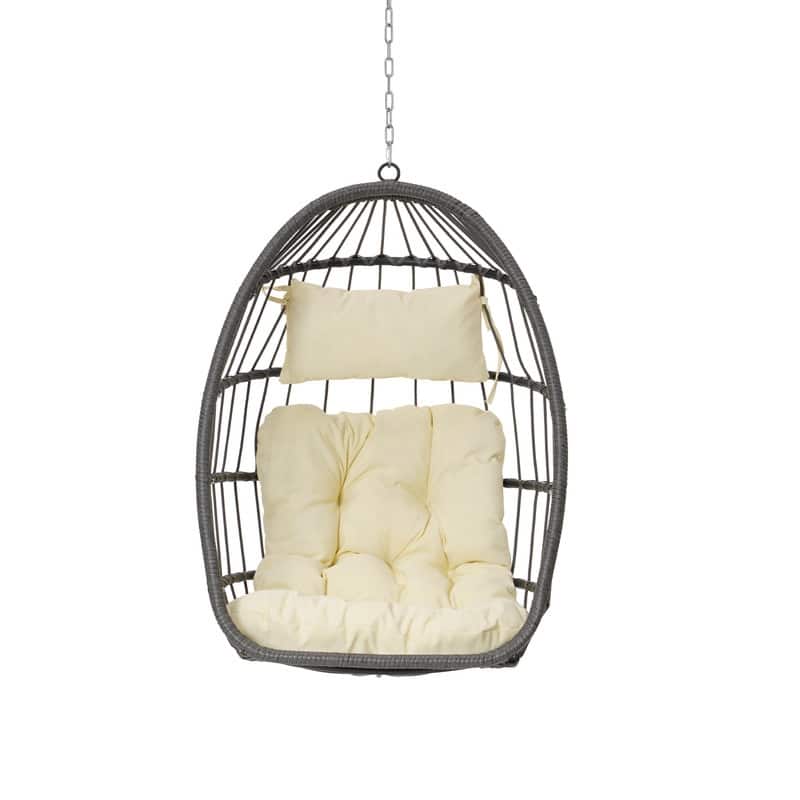 Egg Chair Outdoor Without Stand Indoor,Wicker Rattan Hammock Egg Porch Swing with Cushions for Bedroom Patio Balcony