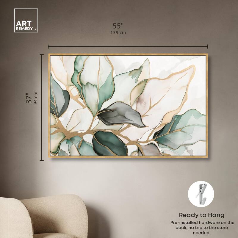 Golden Veined Leaves II Canvas by Art Remedy