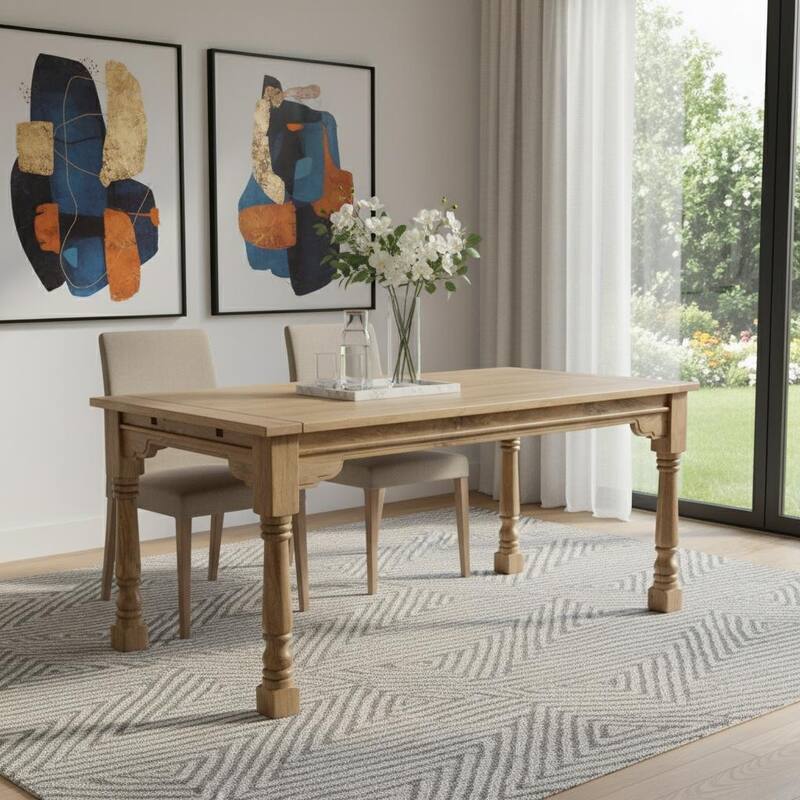 HomeRoots 65" Brown Solid Wood Self-Storing Leaf Extendable Dining Table - 65.00 in. x 29.90 in. x 35.40 in. - Brown - 65.00 in. x 29.90 in.  x 35.40 in.