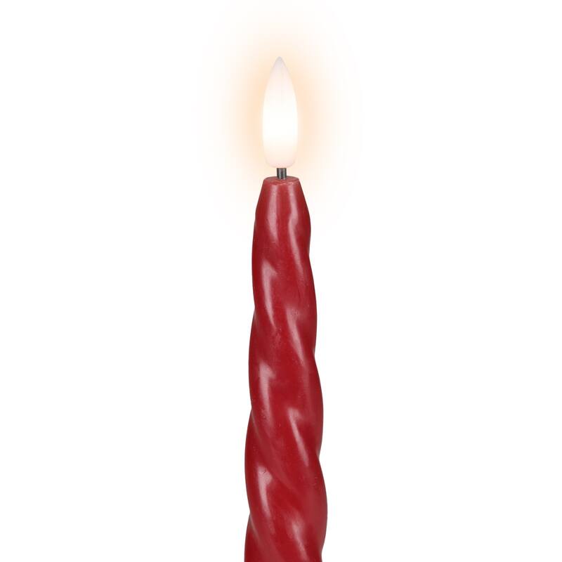 LED Flickering Taper Flameless Swirled Christmas Candles - 9.5" - Red - Set of 2