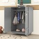 preview thumbnail 13 of 11, Grey Wooden Wardrobe Storage Armoires Cabinet with Hanging Rod and Doors - 31.5" x 19.7" x 43.4"(L x W x H)