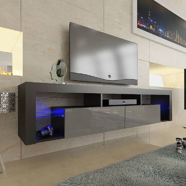 Milano 200 Wall Mounted Floating 79 Tv Stand With 16 Color Leds On Sale Overstock 23552010 Oak Living room furniture set display unit floating shelf tv stand cabinet led light. overstock com online shopping bedding furniture electronics jewelry clothing more