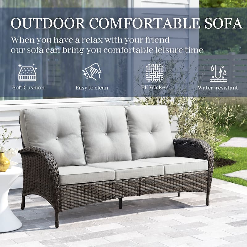 Gymojoy 3-Seat Patio Wicker Sofa High Back Sofa