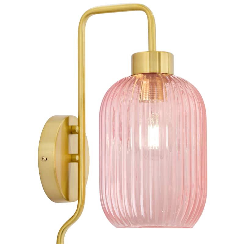 Adrienne River of Goods Pink Glass and Metal Retro Wall Sconce - 5.375" x 8.625" x 32.25"