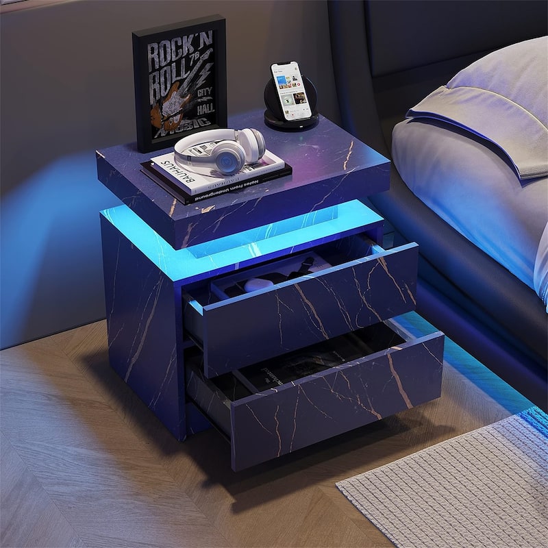 Modern LED Light Cabinet Nightstand with 2-Drawer