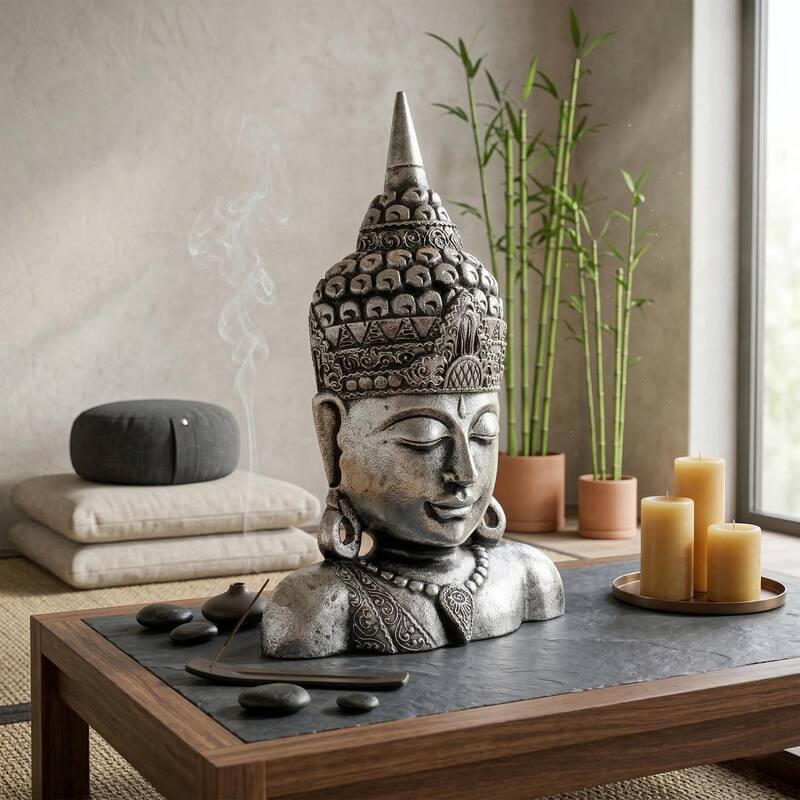 19" Gold Buddha Bust - Hand Finished Decorative Sculpture, Zen Spiritual Home Accent