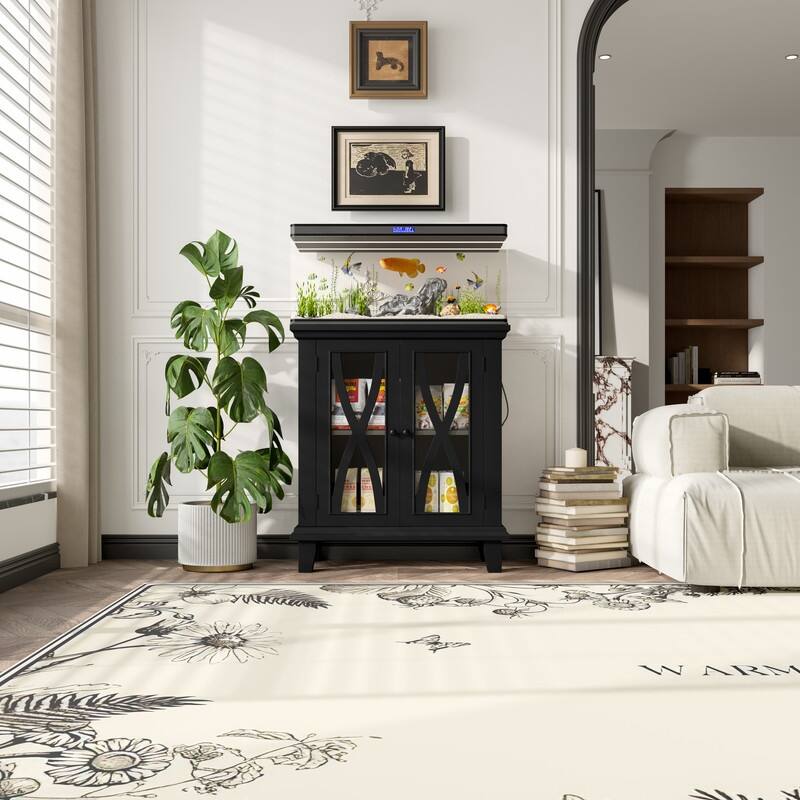 Farmhouse Aquarium Stand with Charging Station, 20 Gallon Tank Cabinet & Reptile Habitat Furniture