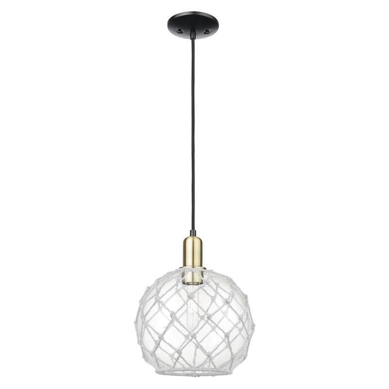 Innovations Lighting Endless Possibilities Arcadia - Farmhouse Rope - 1 Light 10" Cord Hung Mini Pendant - Clear Glass with White Rope/Black Antique Brass