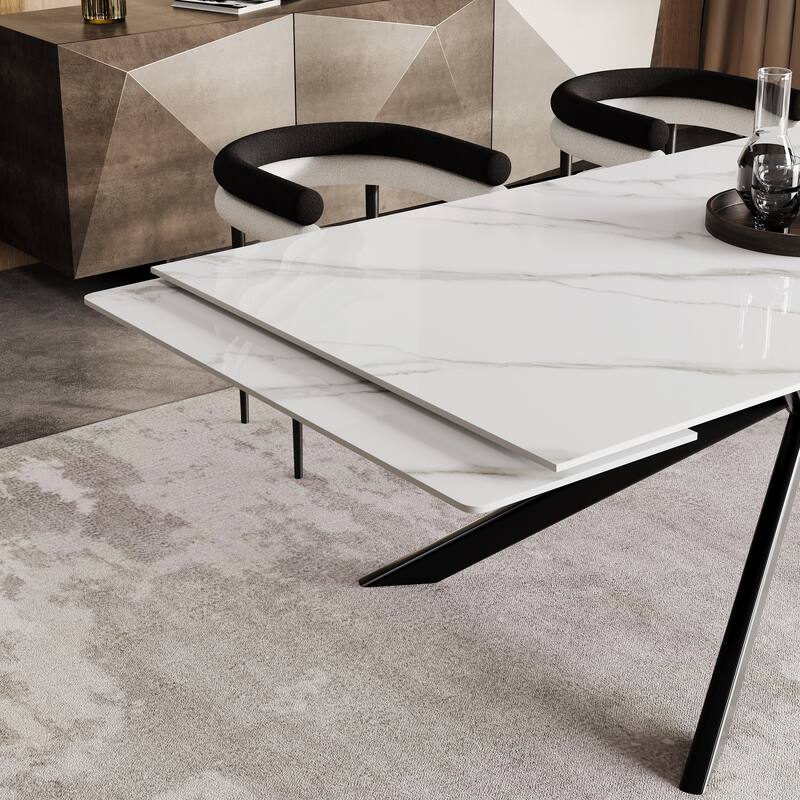110.24" Extendable Sintered Stone Dining Table With 8 Chairs Dining Table Set