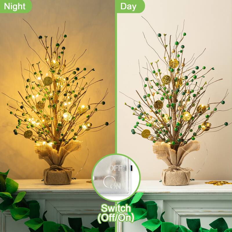 Glitzhome 21"H Lighted St. Patrick's Gold Coin Table Tree