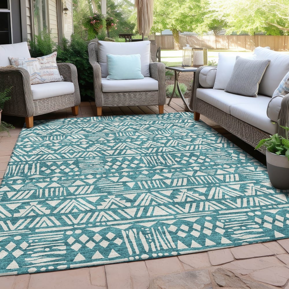 Machine Washable Indoor/ Outdoor Chantille Boho Tribal Rug