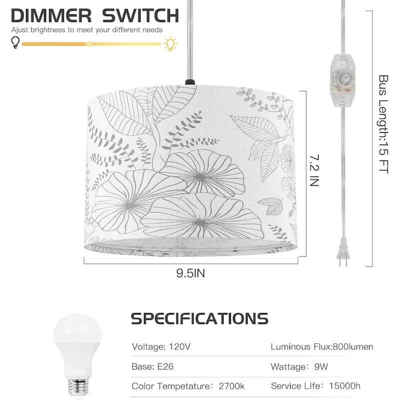 15 ft clear cord hanging light flower pendant light linen fabric kitchen island light