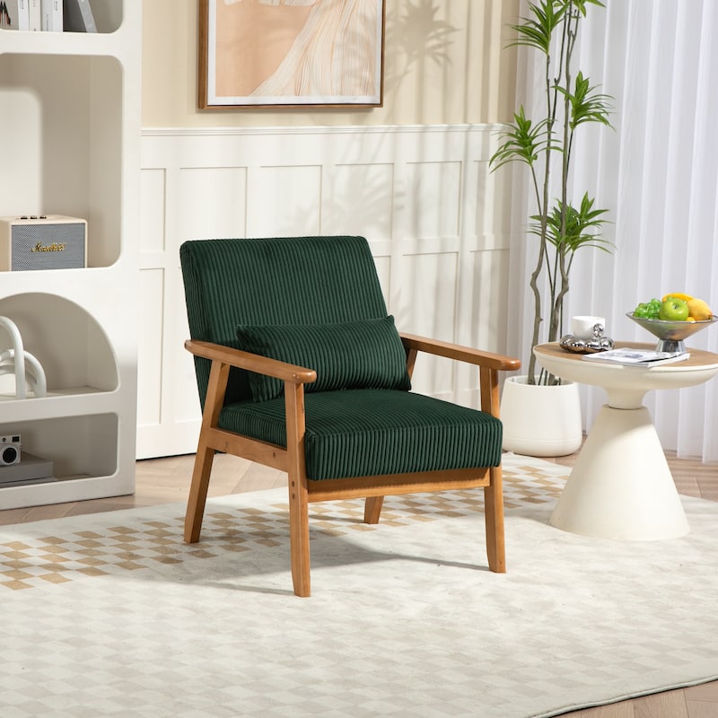 Corduroy Accent Chair,Solid Wood Armchair for Living Room - Emerald
