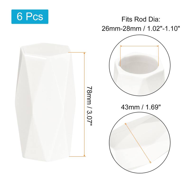6Pcs Plastic Curtain Rod Finials Drapery Rail Head Fit Dia. 26-28mm