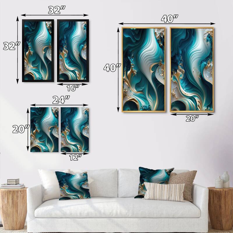Designart "Abstract Geode Turquoise" Abstract Marble Wall Art Set Of 2 Turquoise Print Art For Living Room Decor