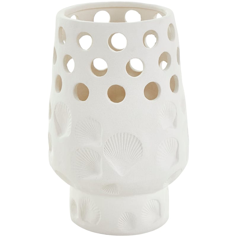White Ceramic Shell Vase with Circular Cutouts
