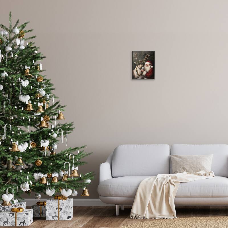 Stupell Santa & Reindeer Portrait Framed Giclee Art Design By Arlington Prints